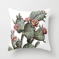White square cushion cover featuring watercolor green cactus and pink flower patterns - Cactus Style 25 (DRD98-25)