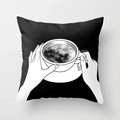 Nordic minimalist black cushion cover with white celestial hand illustration by Henn Kim - Holding Cup Starry Sky (CRD1-13)