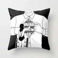 Nordic minimalist black and white pillowcase featuring surrealist book library art by Henn Kim - Bookshelf Chest Figure (CRD1-14)