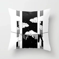 Nordic minimalist black and white cartoon house illustration cushion cover - Clothesline and Starry Sky (CRD1-16)