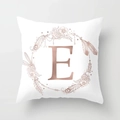 Modern white peach skin pillowcase with rose gold letter E and boho floral wreath - Letter E Style (DRD115-E) / 18x18 Inch