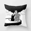 Nordic minimalist black and white couple illustration pillowcase with Henn Kim art print - Couple Snuggling on Clock (CRD1-17)