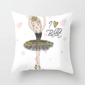 Quadratischer Kissenbezug mit Ballett-Mädchen-Motiv und Goldakzenten in Weiß für Sofas - Kronen Ballett Mädchen (DRD184-2)