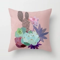 Pink throw pillow cover featuring a vibrant tropical cactus and succulent plant illustration - Cactus Style 31 (DRD98-31)