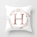 Modern white peach skin pillowcase with rose gold alphabet H and floral wreath decoration - Letter H Style (DRD115-H) / 18x18 Inch