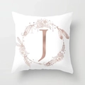 Modern white peach skin pillowcase featuring a rose gold letter J with floral wreath - Letter J Style (DRD115-J) / 18x18 Inch