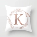 Modern white square pillowcase featuring a rose gold letter K and floral wreath - Letter K Style (DRD115-K) / 18x18 Inch