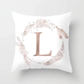 Modern white peach skin pillowcase with rose gold letter L and floral wreath - Letter L Style (DRD115-L) / 18x18 Inch