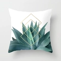 White pillow cover featuring dark green tropical leaves and golden geometric diamond pattern - Cactus Style 34 (DRD98-34)