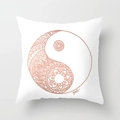 Detail of pink marble mandala pattern and artistic signature on white cushion cover - Tai Chi Mandala (DRD163-21) / 18x18 Inch
