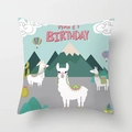 Detail of hidden zipper and cute cartoon alpaca happy birthday pattern on cushion cover - 45x45cm / Light Gray Three Llamas Birthday (DRD188-9)