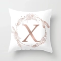 Modern white peach skin pillowcase featuring a rose gold letter X and boho floral wreath - Letter X Style (DRD115-X) / 18x18 Inch
