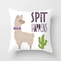 Square cartoon alpaca pillowcase with Spit Happens text and cactus illustration - 45x45cm / Hello Spring Llama (DRD188-1)
