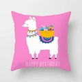 Pink cartoon alpaca pillow cover with Happy Birthday text for sofa home decoration - 45x45cm / Pink Happy Birthday Llama (DRD188-3)