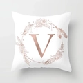 Modern peach skin pillowcase with rose gold letter V and bohemian floral wreath - Letter V Style (DRD115-V) / 18x18 Inch