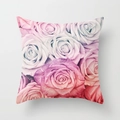 Close-up of soft American style rose floral print square cushion cover for sofa decor - Pink Gradient Rose Style (DRD192-7) / 18x18 Inch