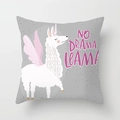 Close-up of No Drama Llama alpaca cushion cover with pink wings on gray fabric - 45x45cm / Medium Gray No Drama Llama (DRD188-10)