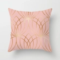 Detail of pink marble throw pillow cover with golden geometric Art Deco pattern - Pink Geometric Arch (DRD163-22) / 18x18 Inch