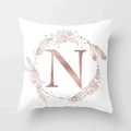 Modern white peach skin pillowcase with rose gold letter N and floral wreath design - Letter N Style (DRD115-N) / 18x18 Inch