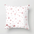 Detailed view of pink glitter heart patterns on a white square decorative pillowcase - Pink Sequin Heart (DRD163-20) / 18x18 Inch