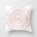 Detail view of square white cushion cover featuring metallic rose gold mandala pattern - Rose Gold Mandala (DRD163-19) / 18x18 Inch