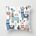 Detail of fabric texture and colorful cartoon llama print on square pillowcase - 45x45cm / Hand-painted Llama Pattern (DRD188-5)