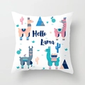Detailed close-up of a white alpaca pattern cushion cover with Hello Lama text art - 45x45cm / White Hello Lama (DRD188-7)