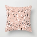 Detailed view of pink marble terrazzo pattern with rose gold flakes on square cushion cover - Pink Terrazzo Pattern (DRD163-15) / 18x18 Inch