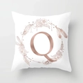 White peach skin pillow case featuring rose gold letter Q with boho floral wreath - Letter Q Style (DRD115-Q) / 18x18 Inch