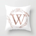 Modern white peach skin pillowcase with rose gold letter W and floral wreath design - Letter W Style (DRD115-W) / 18x18 Inch