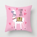Detailed close-up of pink alpaca cushion cover with heart motifs and colorful textures - 45x45cm / Pink I Love You Lots Llama (DRD188-11)