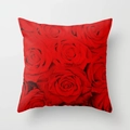 Detail of square rose flower pillow cover with soft velvet texture and vibrant red petals - Dark Red Rose Style (DRD192-10) / 18x18 Inch