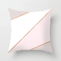 Detail view of pink marble geometric cushion cover with rose gold metallic diagonal lines - Pink White Gold Line (DRD163-12) / 18x18 Inch