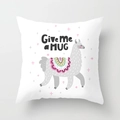 Detail of white square cushion cover with cartoon llama and 'Give Me a HUG' art print - 45x45cm / White Give Me a Hug Llama (DRD188-12)
