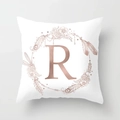Modern white peach skin pillowcase with rose gold alphabet letter R and floral wreath - Letter R Style (DRD115-R) / 18x18 Inch