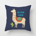 Detail of square navy pillow cover with cartoon llama, cactus and No Prob Llama text - 45x45cm / Dark Blue No Prob Llama (DRD188-13)