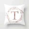 Modern white peach skin pillowcase featuring a floral rose gold letter T design - Letter T Style (DRD115-T) / 18x18 Inch