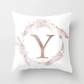 Modern white peach skin pillowcase with rose gold letter Y and floral wreath design - Letter Y Style (DRD115-Y) / 18x18 Inch