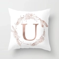 Modern peach skin pillowcase with rose gold letter U and floral bohemian wreath - Letter U Style (DRD115-U) / 18x18 Inch