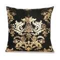 Elegante fodera per cuscino in velluto nero con ricamo damascato a foglie dorate - Damasco Europeo (TJD02-7)
