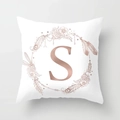 Modern white peach skin pillowcase with rose gold letter S floral wreath design - Letter S Style (DRD115-S) / 18x18 Inch