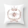 Modern white peach skin pillowcase with rose gold bee crown and laurel wreath pattern - Bee Crown Wreath Style (DRD115-mf) / 18x18 Inch