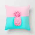 Detail of artistic pink pineapple pattern on a Nordic style square cushion cover - Pink Blue Color Block All Pink Pineapple Tropical Art Style (DRD212-11) / 18x18 Inch