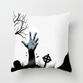 Detailed view of Halloween zombie hand and graveyard print on square peach skin pillowcase - Zombie Hand Gravestone Illustration Style (DRD197-32)