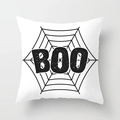 Halloween pillow cover with black spider web and BOO lettering on white peach skin fabric - Boo Spider Web Style (DRD197-26)