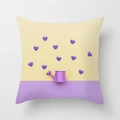 Detail of pink tropical leaves pillow case with heart pattern and purple watering can - Yellow Purple Color Block Purple Watering Can Style (DRD212-23) / 18x18 Inch