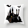 Halloween-Kissenbezug mit Schloss- und Fledermaus-Druck auf weichem Pfirsichhaut-Gewebe - Schloss Vollmond Stil (DRD197-2)
