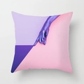 Detail showing high-quality digital printing on pink tropical leaf throw pillow case fabric - Geometric Color Block Purple Metal Texture Hand Style (DRD212-8) / 18x18 Inch