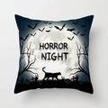 Detail of Halloween pillowcase with horror night design, black cat and bat prints - Horror Night Printed Style (DRD197-4)