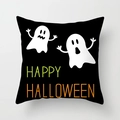 Detail of Happy Halloween ghost print on high-quality black peach skin pillowcase - Cartoon Ghost Style (DRD197-5)